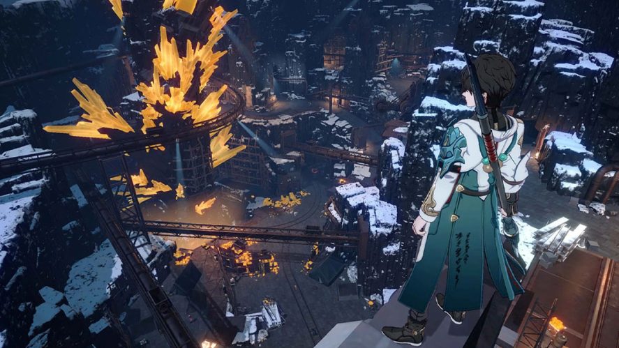 Honkai: Star Rail in-game screenshot showing a character contemplating how a building is being destroyed.