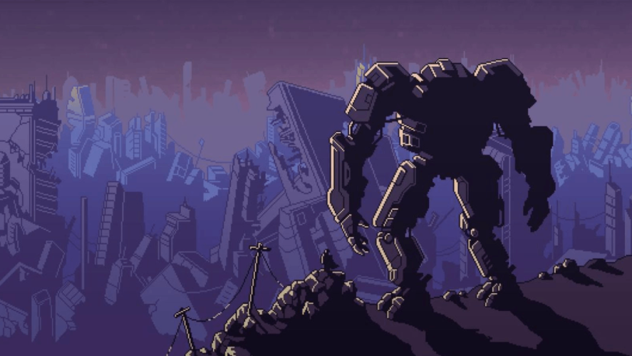 Into the Breach: Giant robot watching over a destroyed city.