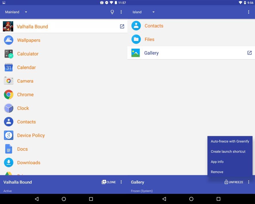 island android screenshot Clone, isolate, and freeze your Android apps with the Island app