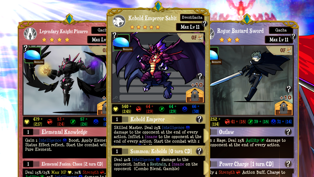 Three official in-game screenshots of Jobmania Eternal Dungeon