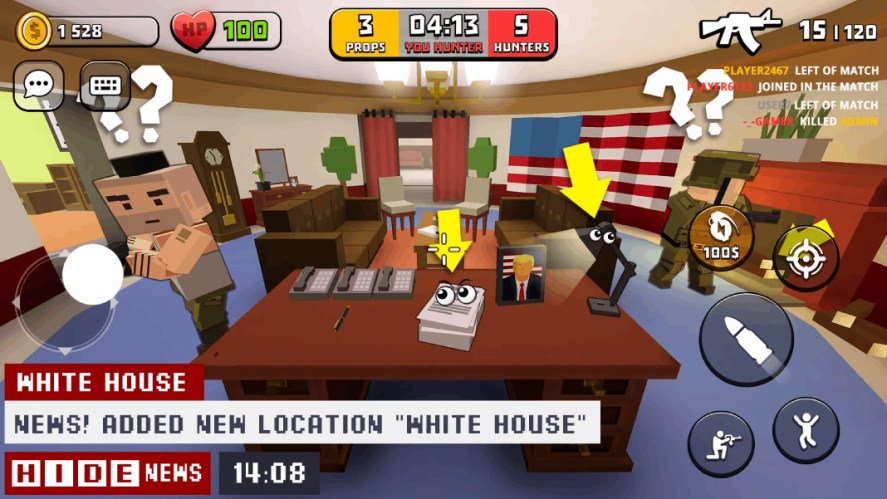 H.I.D.E., the Android game, showing attackers in the Oval Office 