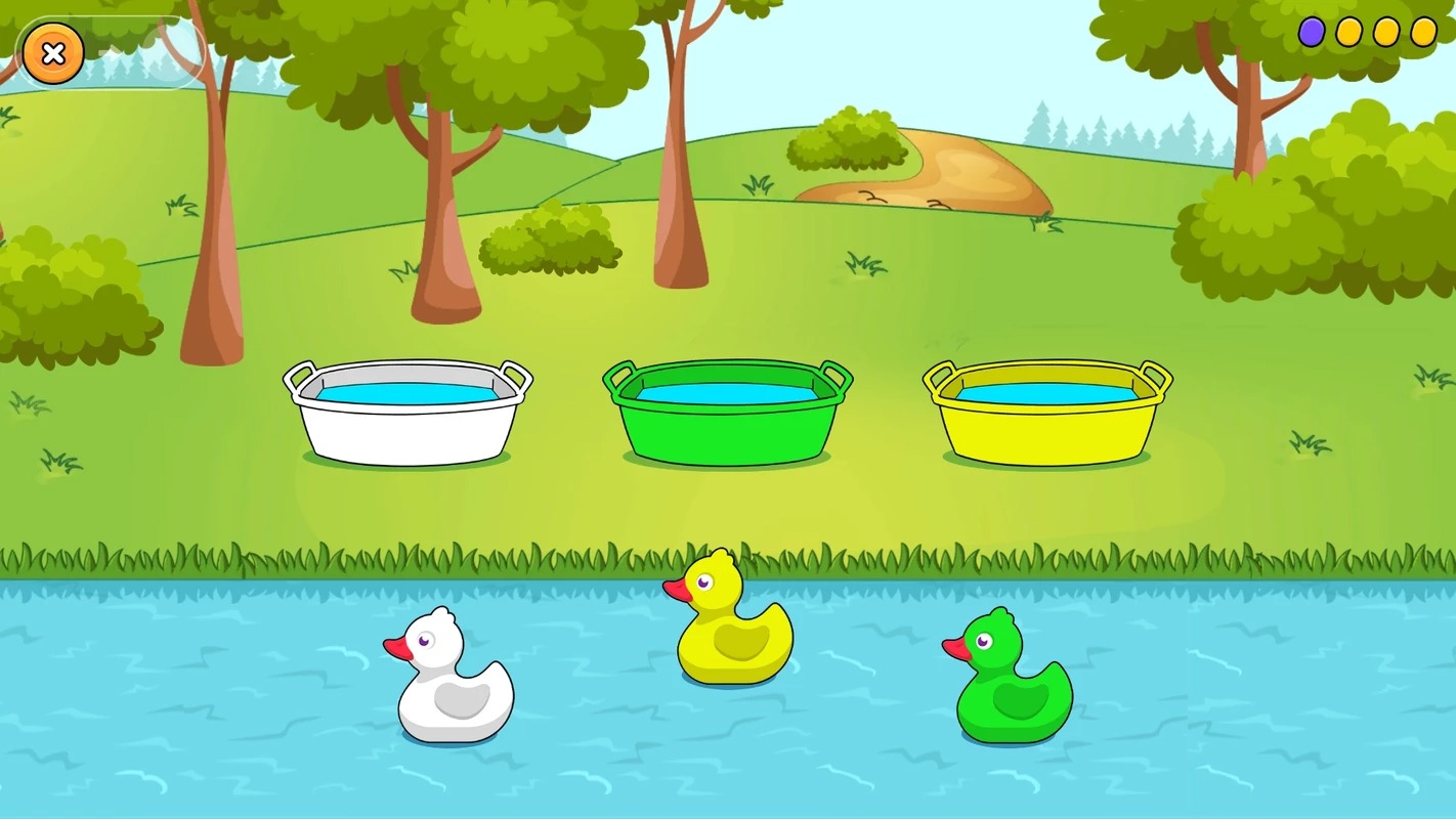 Three small ducks swimming in a river