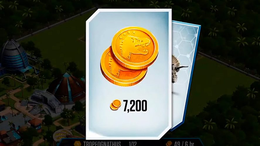Card showing 7,200 coins in Jurassic World: The Game