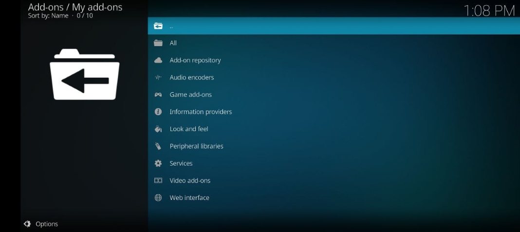 Kodi screenshot with My add-ons menu open