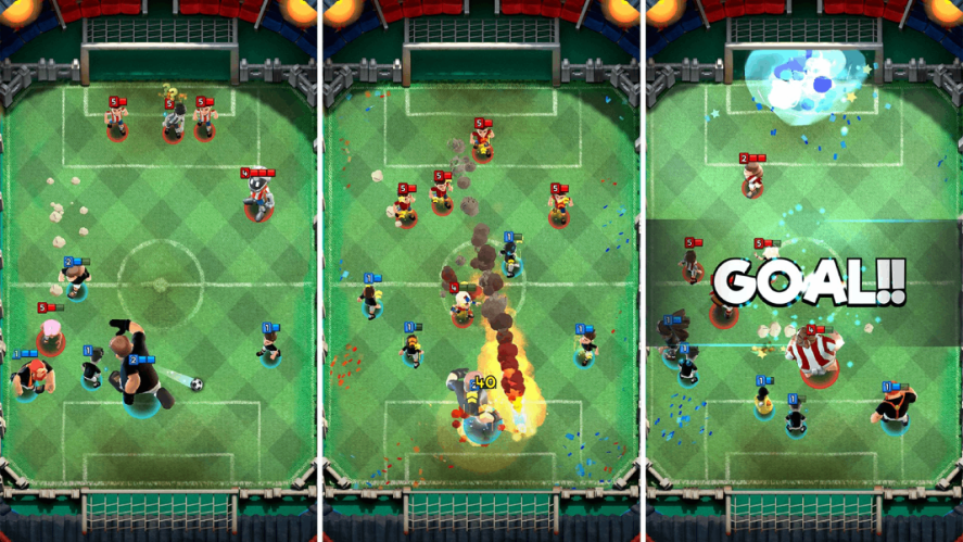 Three Soccer Royale in-game screenshots.