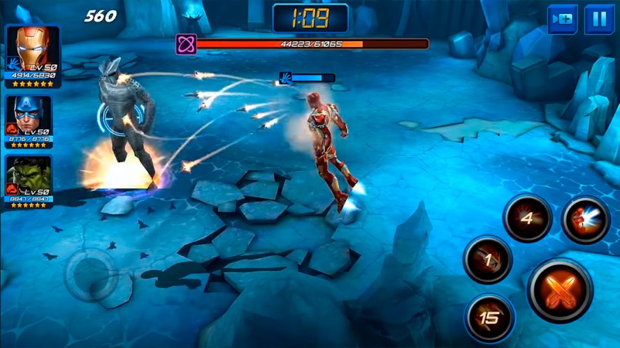 Marvel Future Fight in-game screenshot showing two characters fighting