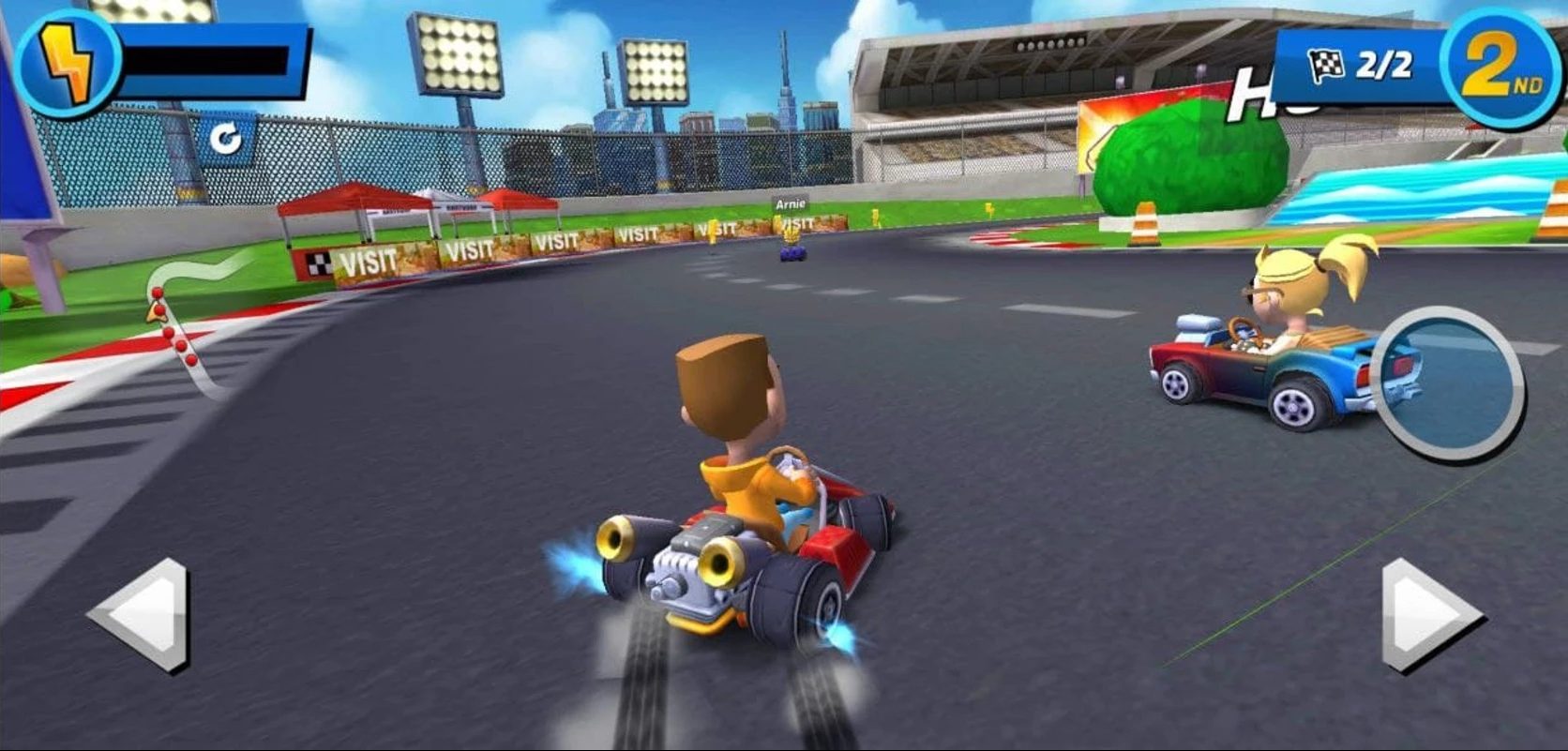 Boom Karts: boy and girl racing on karts