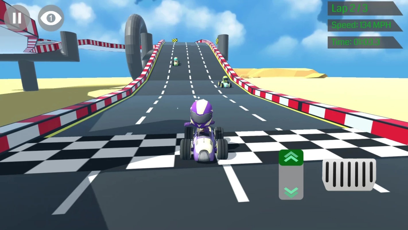 Mini Speedy Racers: purple kart racer driving on a highway-like circuit