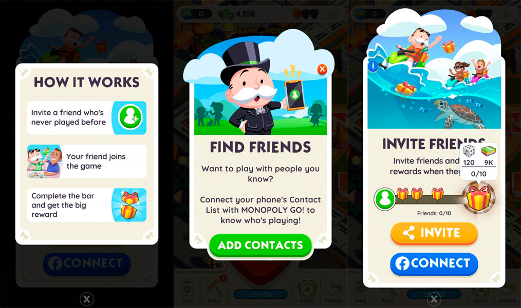 Three Monopoly GO! in-game screenshots