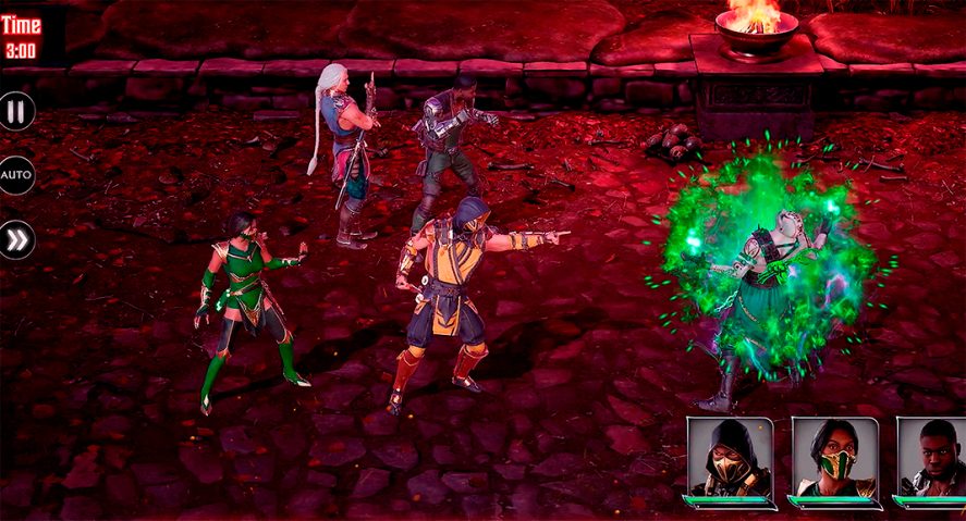 Mortal Kombat Onslaught: in-game screenshot of four characters killing another one.