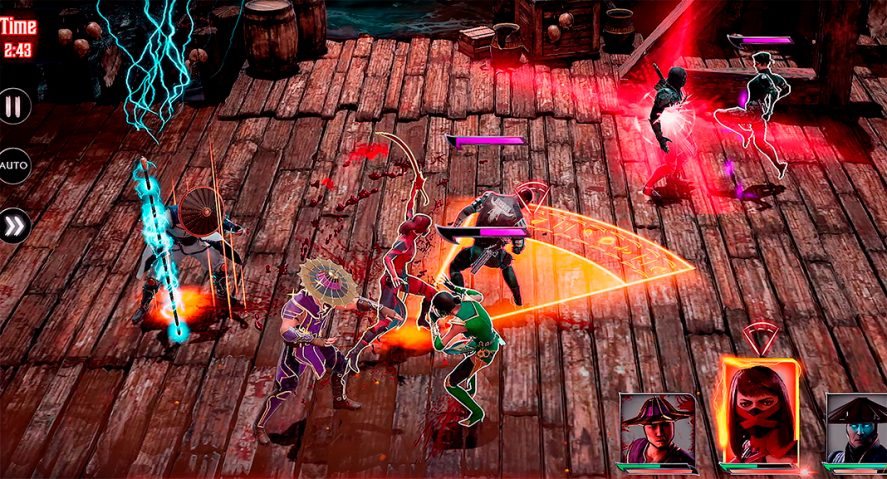 Mortal Kombat Onslaught: in-game screenshot showing a fight among seven characters.
