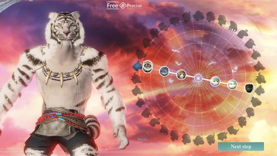Chimeraland character creation screen with a kind of tiger