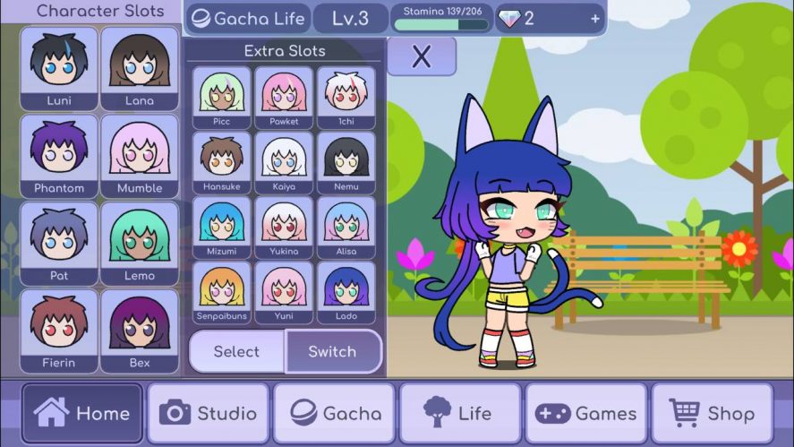 Screen to change Gacha Life characters