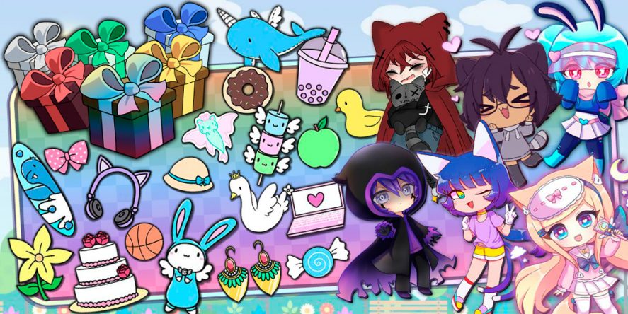 Different characters, items and rewards from Gacha Life
