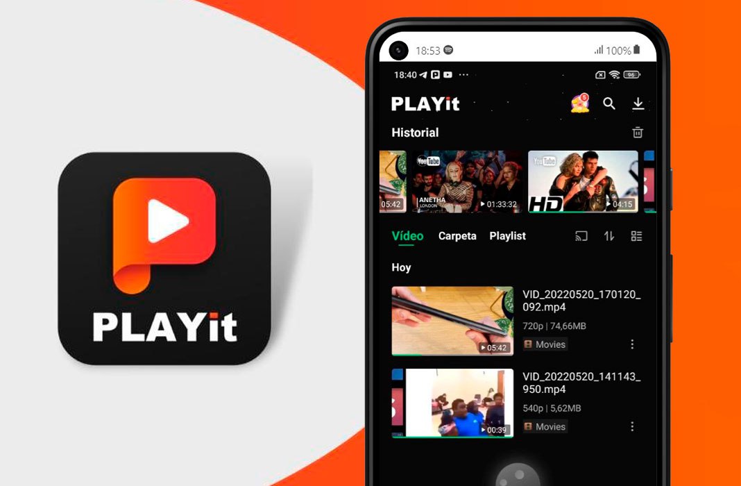 PLAYit logo and app open on a smartphone