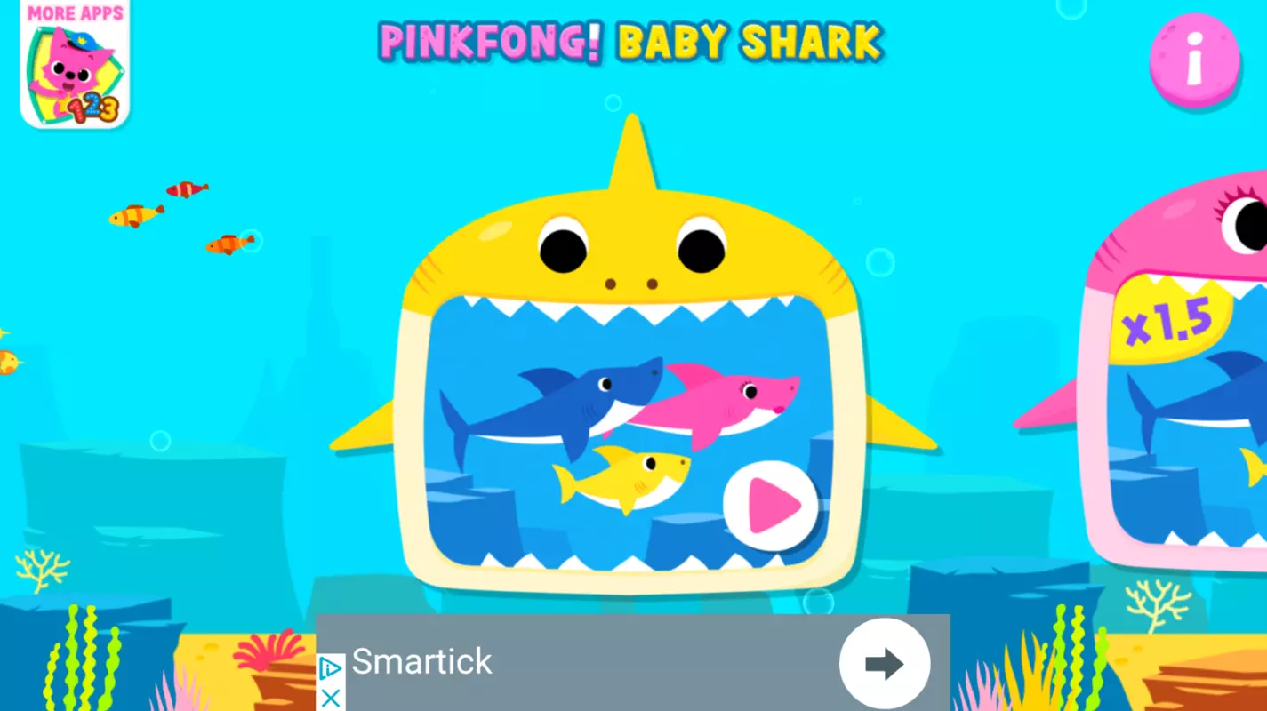 Pinkfong: three smaller sharks inside a big yellow one's mouth