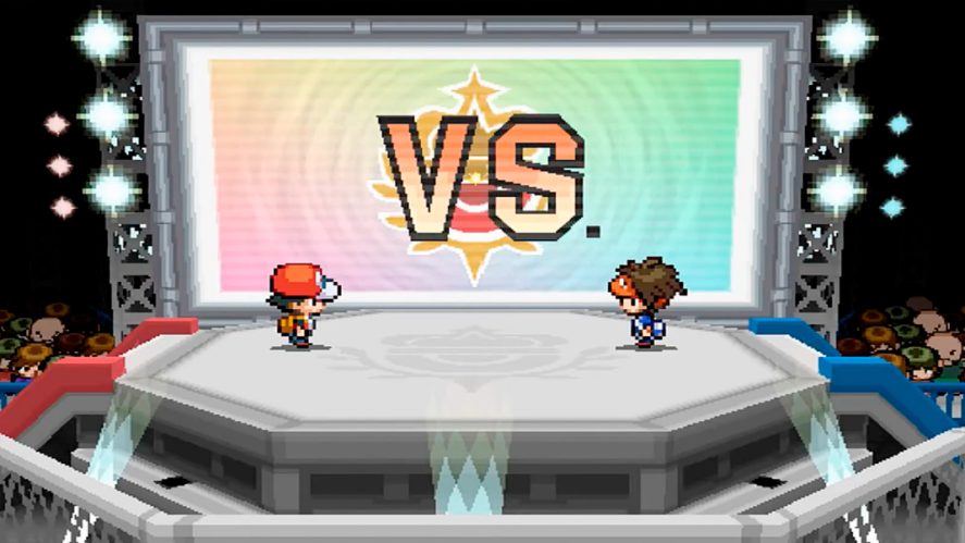 Pokémon White Version in-game screenshot showing two human characters in a ring ready to fight.