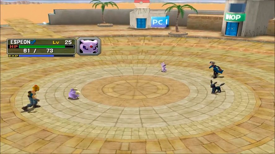 Pokémon Colosseum in-game screenshot showing a fighting.