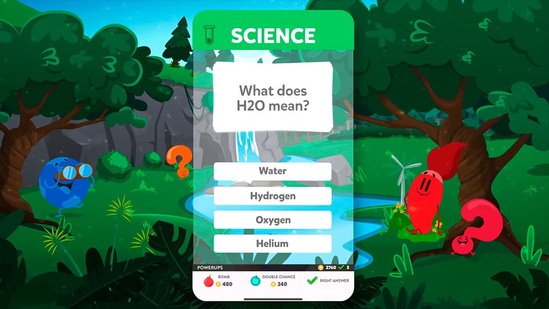 A Trivia Crack science question with four answers