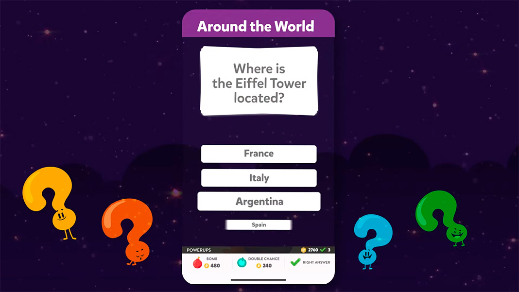 A Trivia Crack question of the Around the World category with four answers 