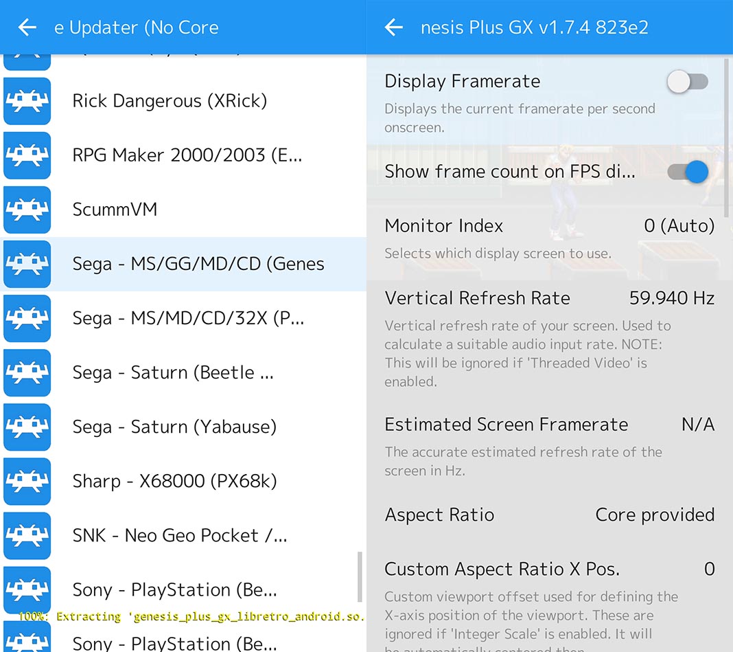 retroarch mega drive screenshot Los mejores emuladores gratuitos de Mega Drive para Android
