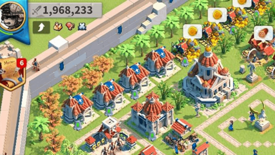 Rise of Kingdoms.: screenshot showing a city and the power level on the upper left corner