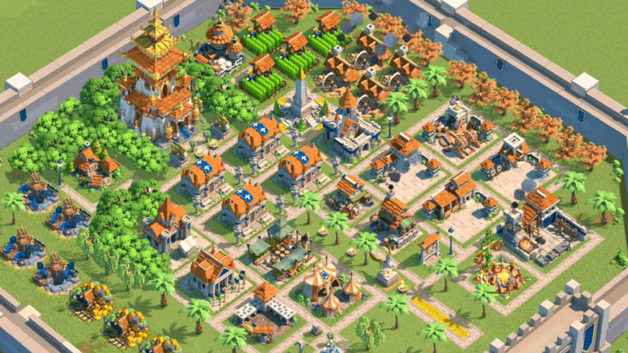 A city full of buildings in Rise of Kingdoms.