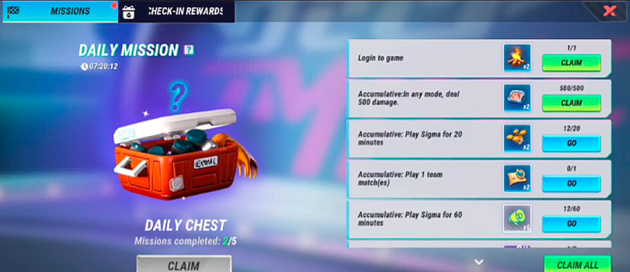 SIGMA image showing a daily chest as a reward for a daily completed mission.