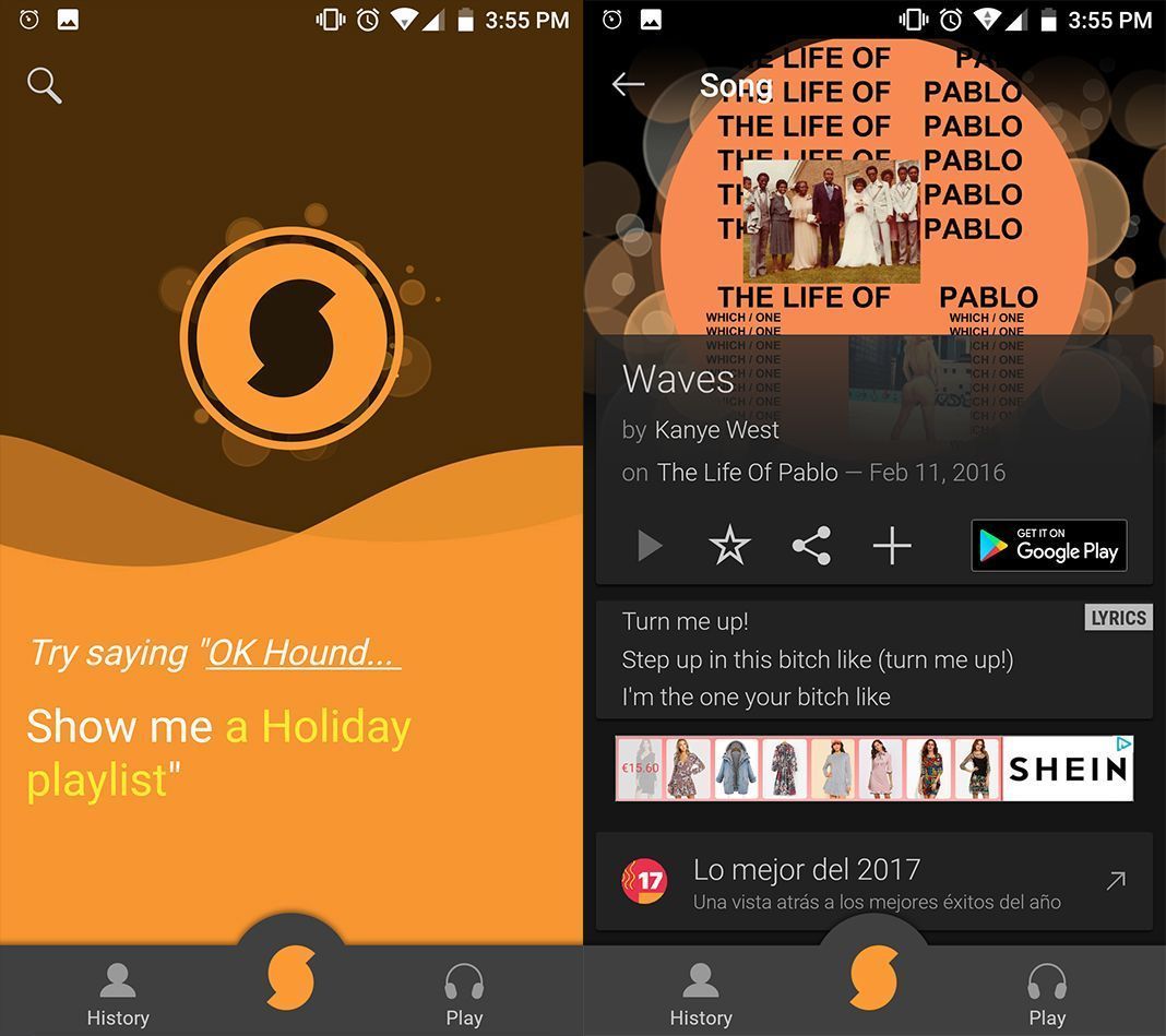 soundhound screenshot en Five (+1) free alternatives to Shazam for Android