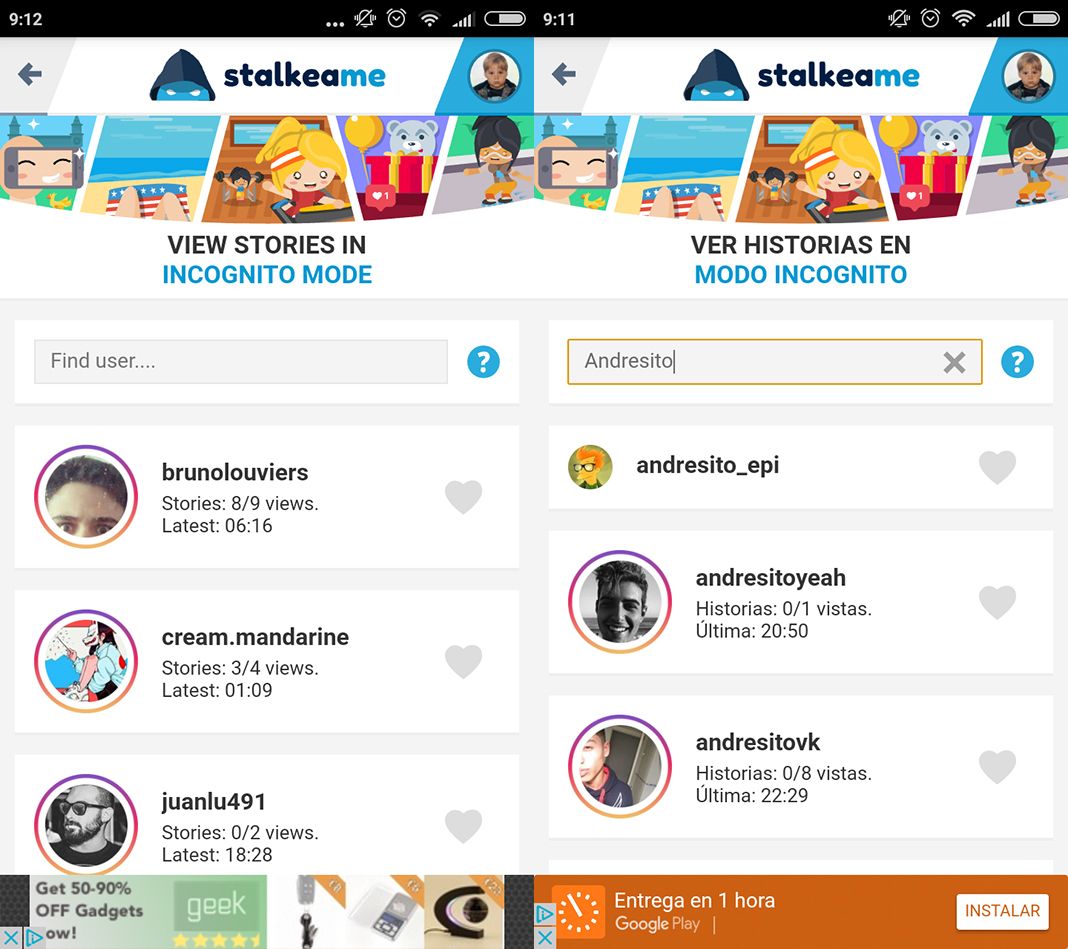 stalkeame screenshot 2 en How to view Instagram Stories invisibily