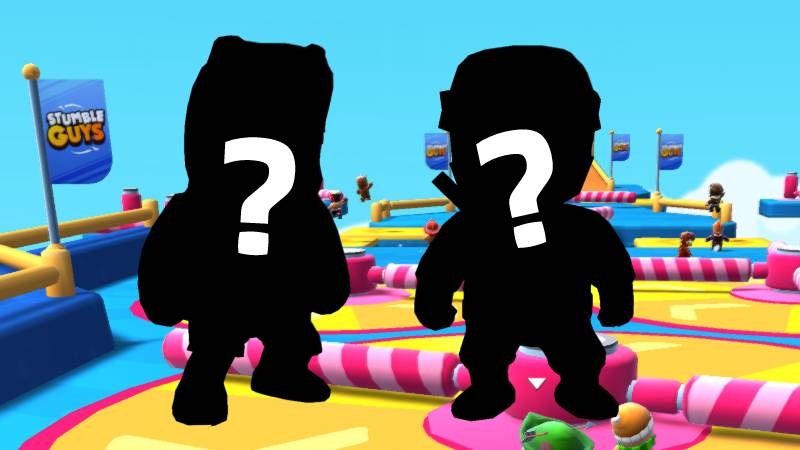 Two mystery skins with a question mark in a Stumble Guys circuit.