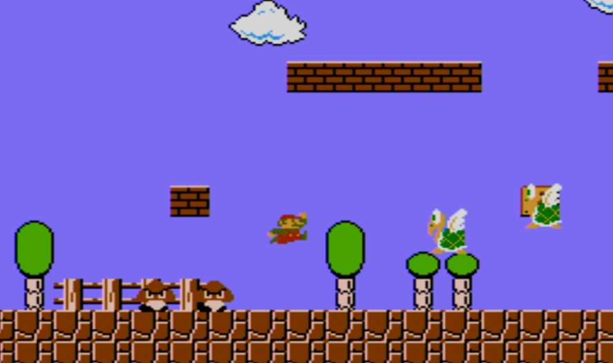 Super Mario Bros in-game screenshot showing Mario jumping