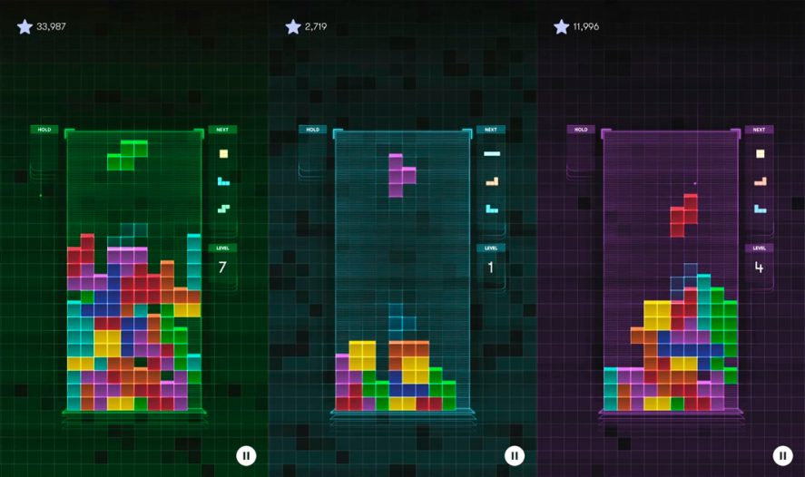 Three Tetris in-game screenshots
