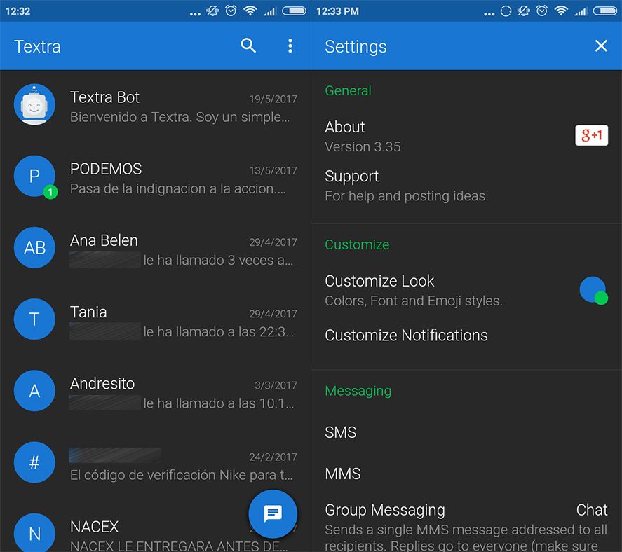 textra screenshot en The best SMS apps for Android