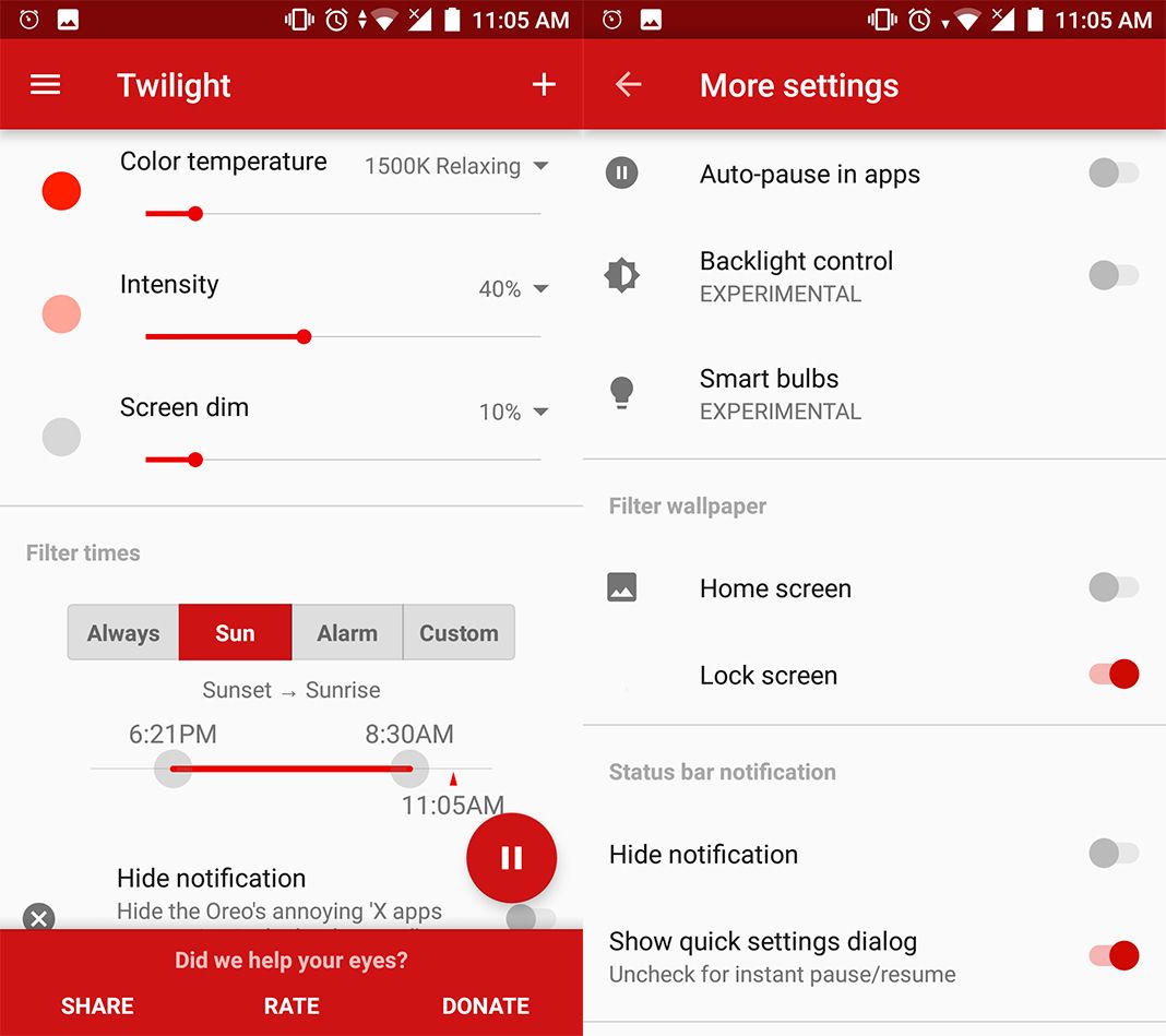 twilight screenshot Protege tu vista con estas diez apps de filtros de luz para Android