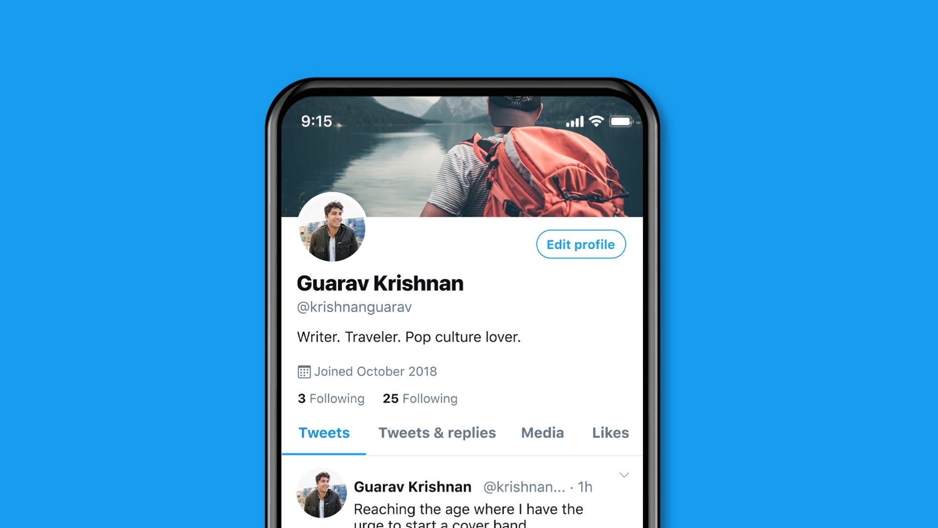 A Twitter profile on a smartphone