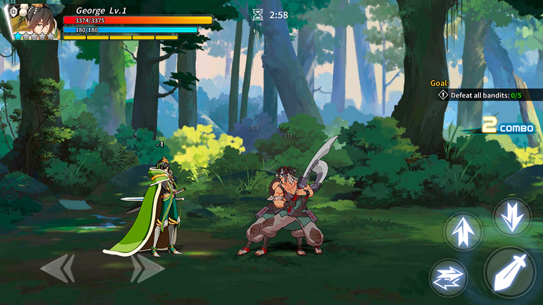 Ultra Fighters: unardmed character dressed in green facing other two in brown carrying swords