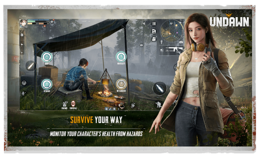 Image promoting surviving in Undawn, with the Sherry character on the right.