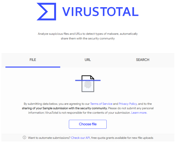 VirusTotal web oficial
