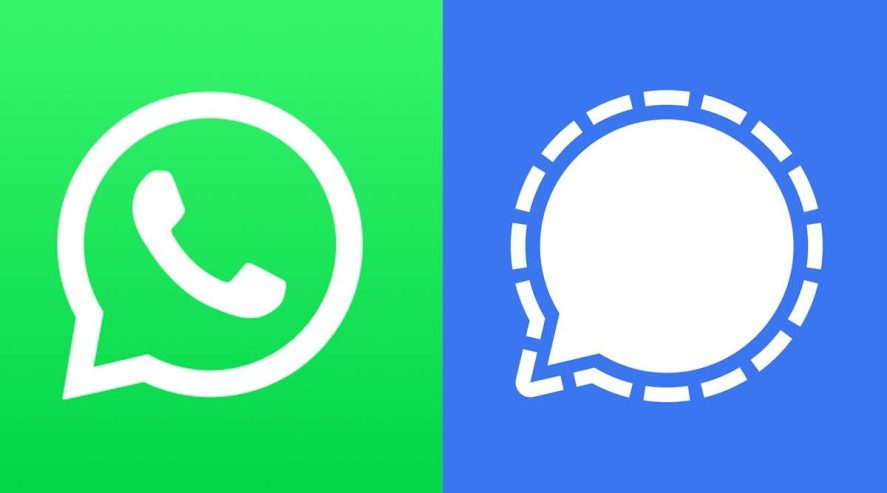 From left to right, WhatsApp's and Signal's logos.
