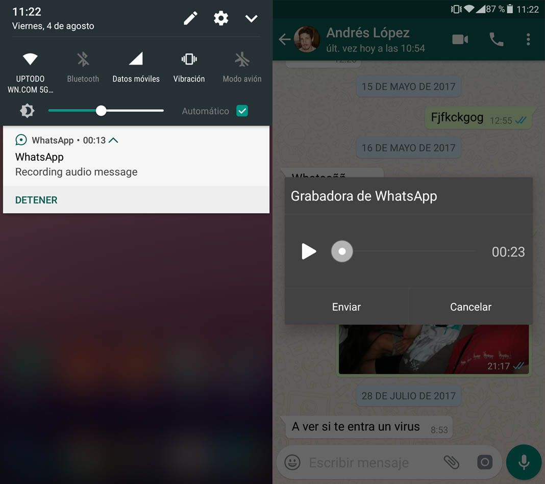 whatsapp grabadora screenshot 2 Cómo grabar mensajes de voz en WhatsApp sin mantener pulsado el botón del micrófono