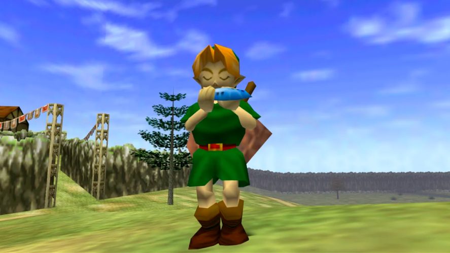 The Legend of Zelda in-game screenshot showing Zelda character playing a harmonica.